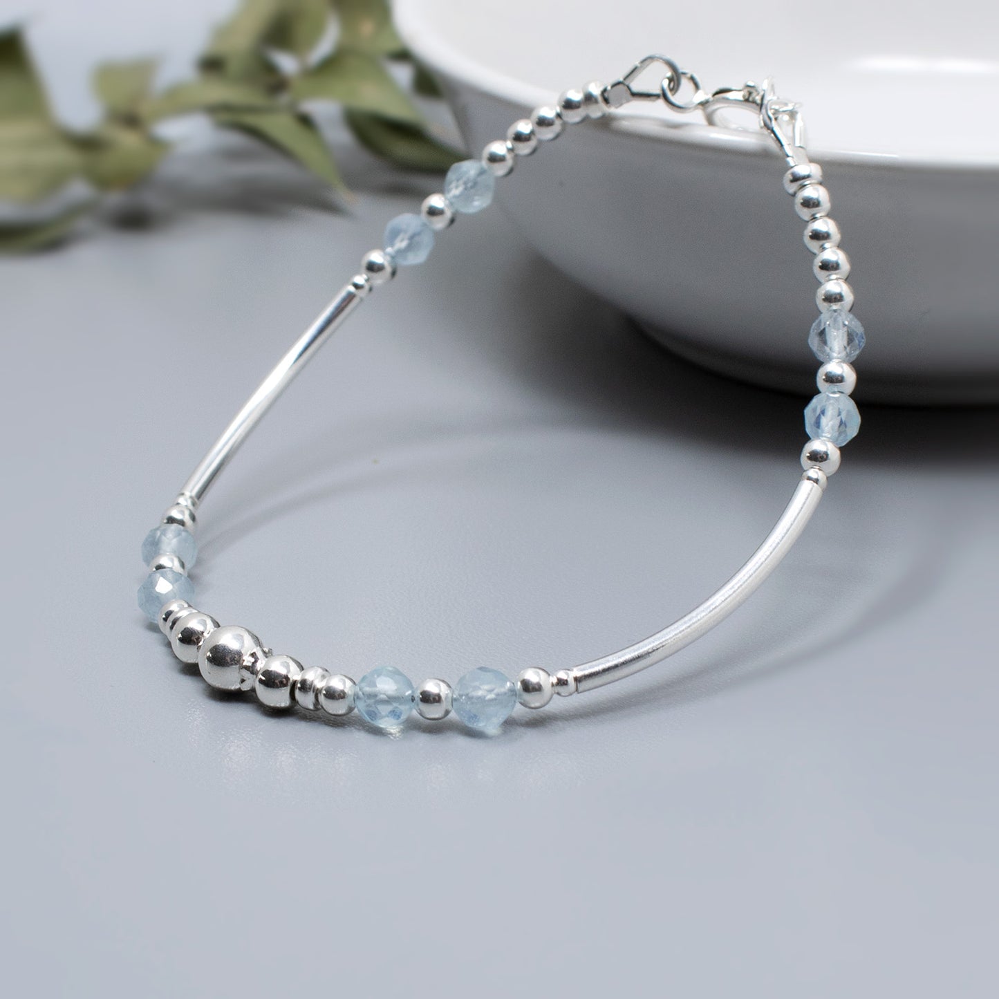 sterling silver bracelet with aquamairne gemstones