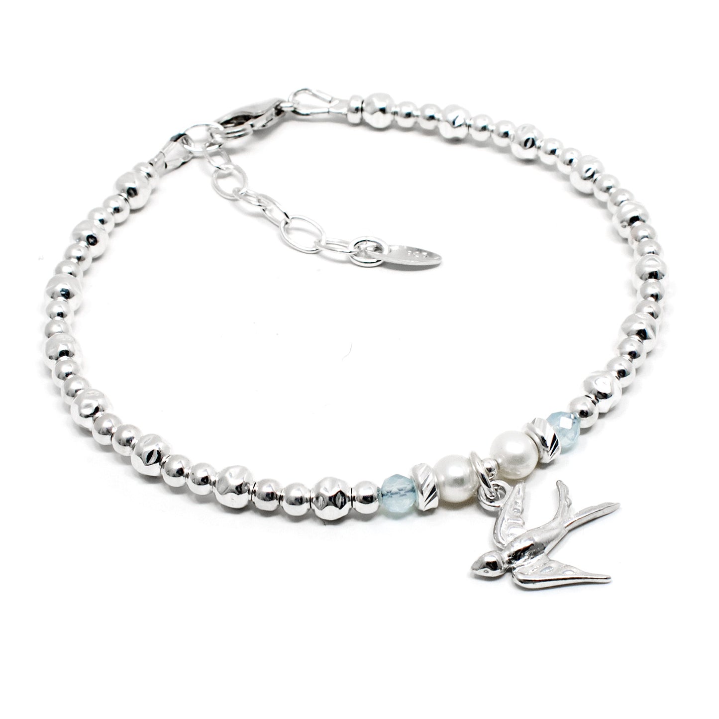 Swallow Bracelet with Aquamarine and Pearl