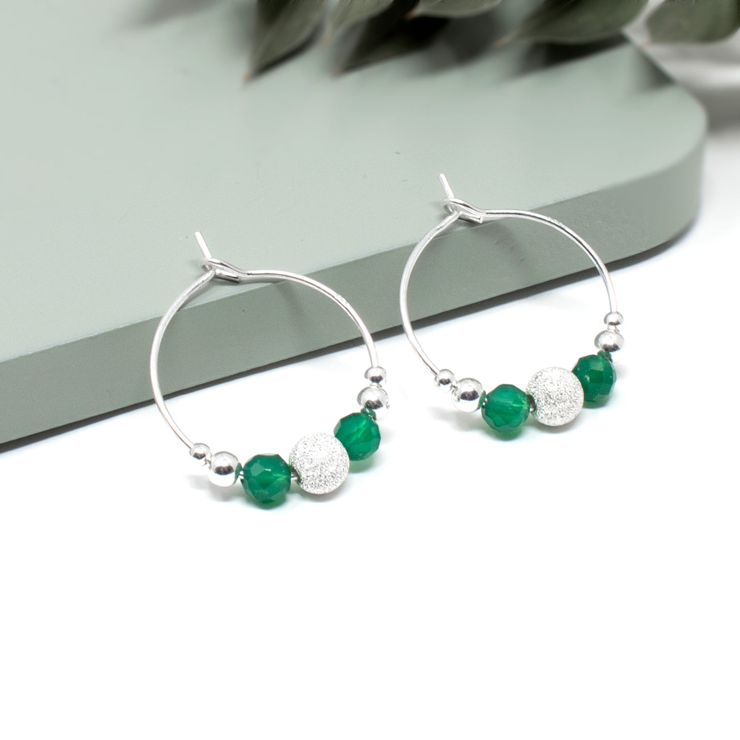 LULU GREEN ONYX HOOP EARRINGS