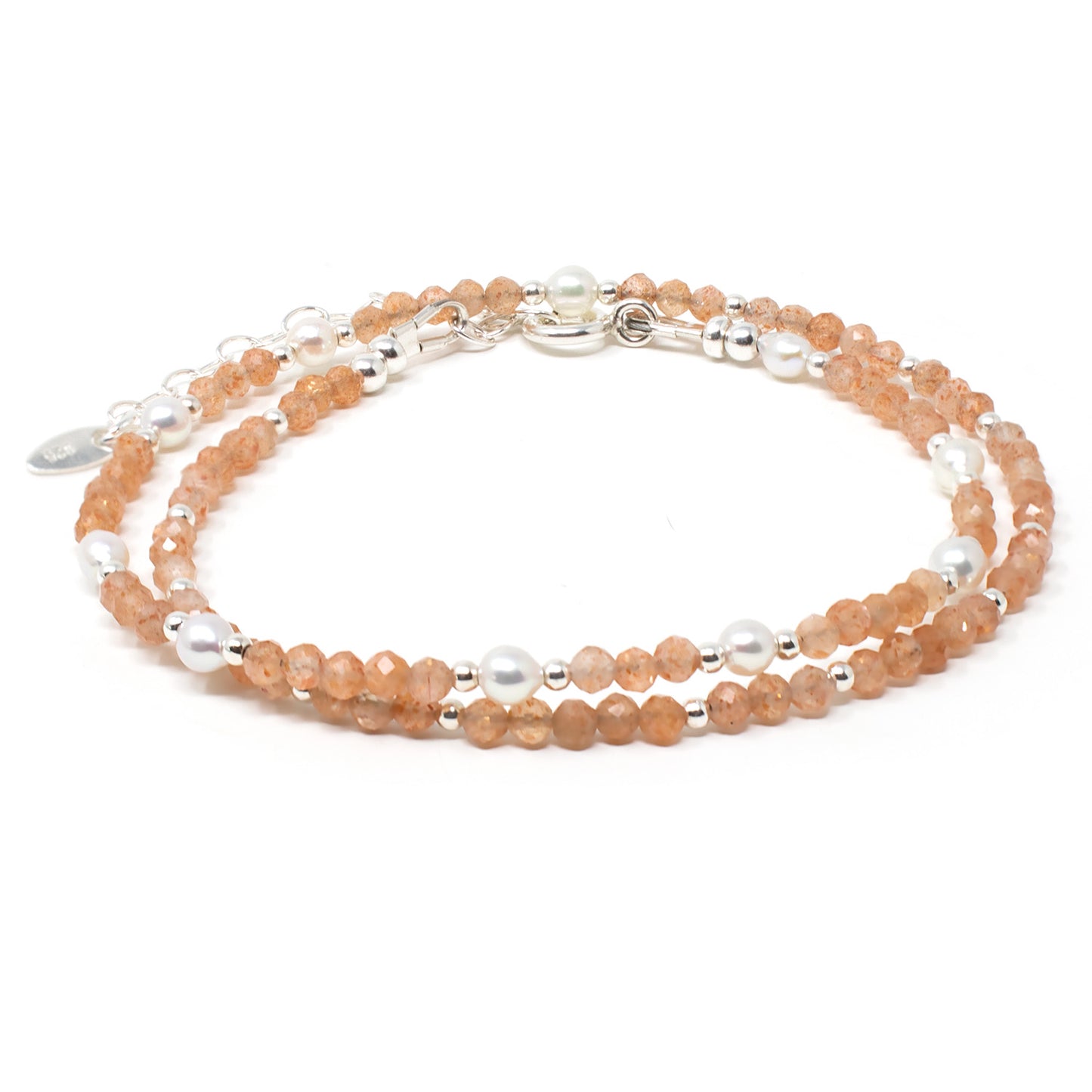 Sunstone & Pearl Double Wrap Bracelet