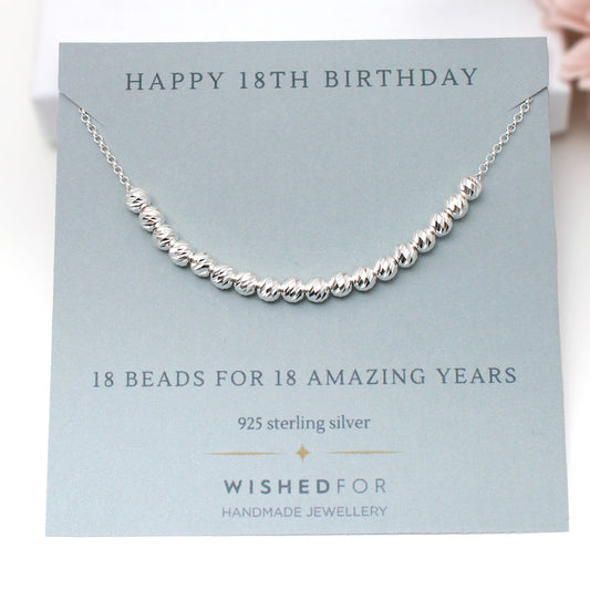 18th Birthday Sparkle Bead Necklace, Sterling Silver
