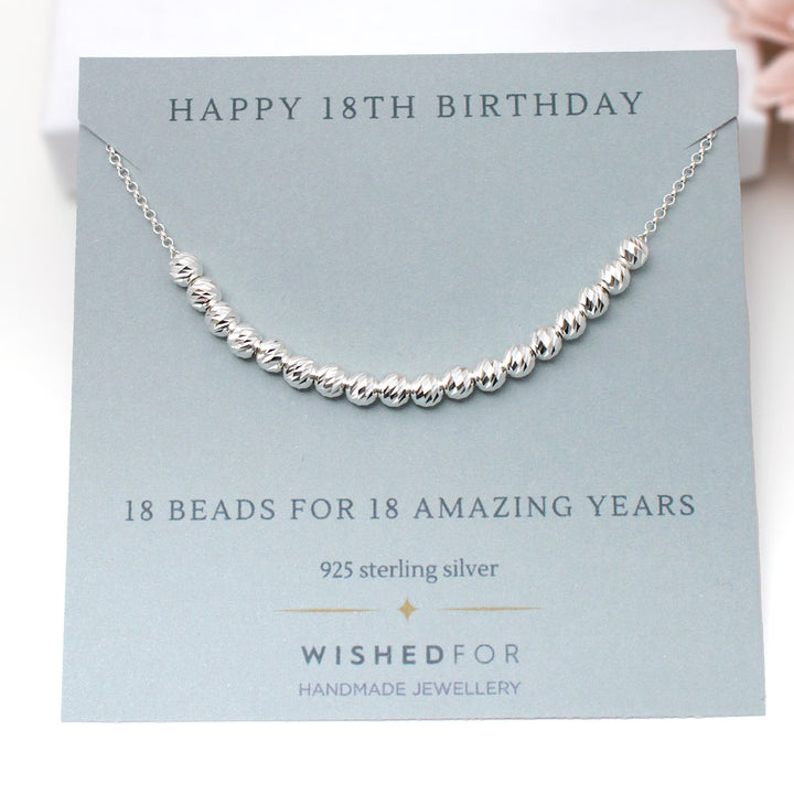 18th Birthday Sparkle Bead Necklace, Sterling Silver