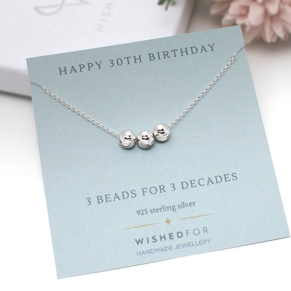 30th Birthday Sparkle Bead Necklace, Sterling Silver