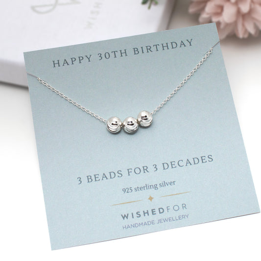 30th Birthday Sparkle Bead Necklace, Sterling Silver
