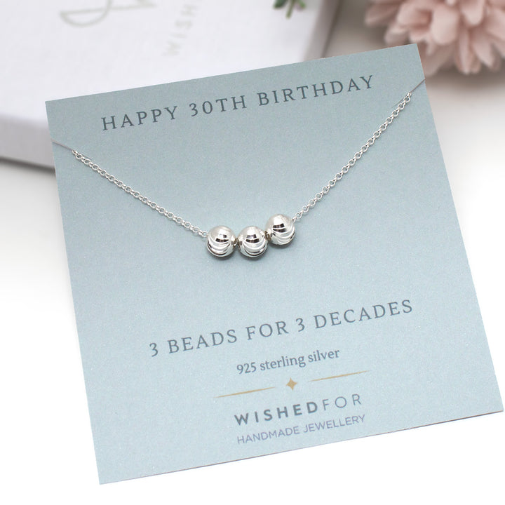 30th Birthday Sparkle Bead Necklace, Sterling Silver