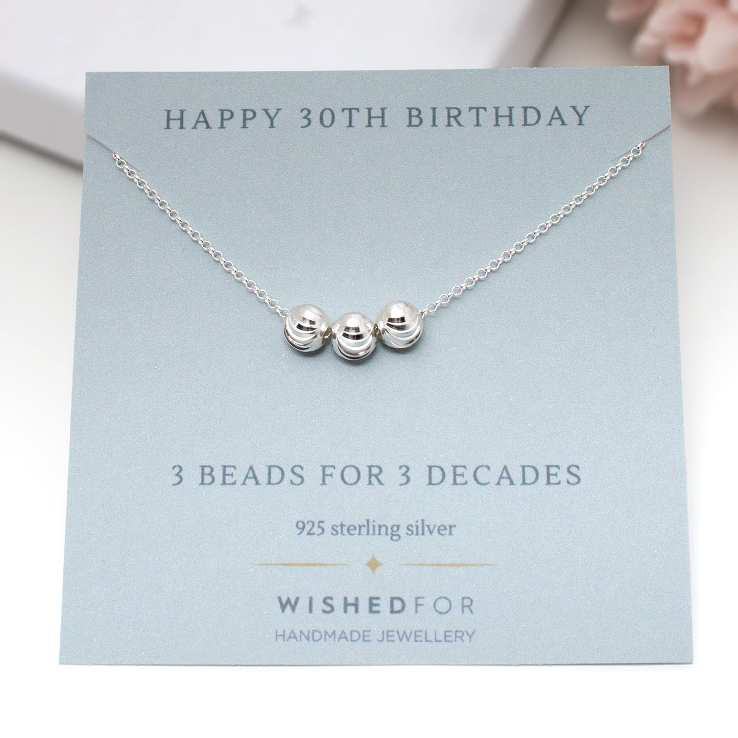30th Birthday Sparkle Bead Necklace, Sterling Silver