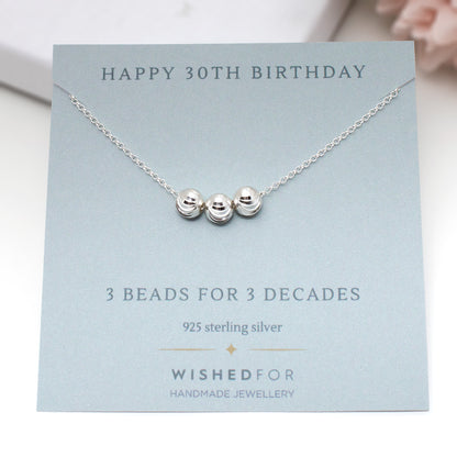 30th Birthday Sparkle Bead Necklace, Sterling Silver