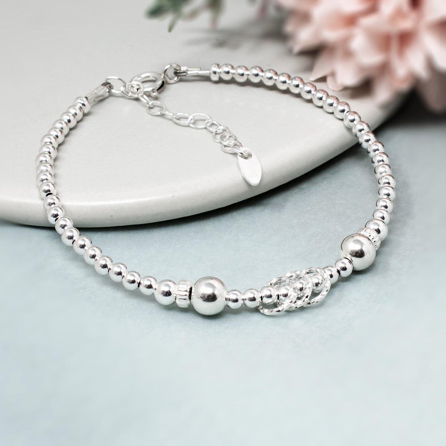 30th Birthday Beaded Rings Bracelet Sterling Silver