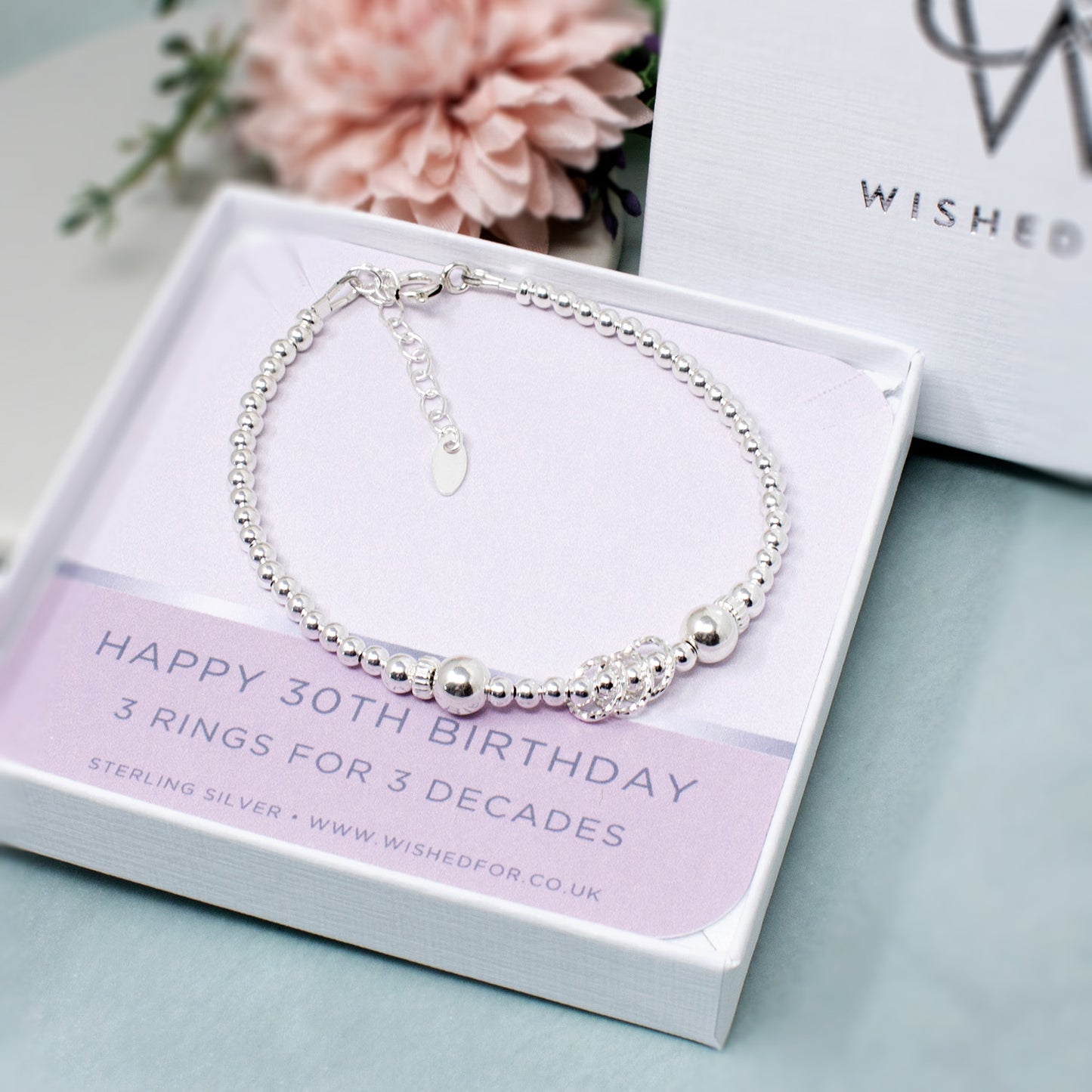 30th Birthday Beaded Rings Bracelet Sterling Silver