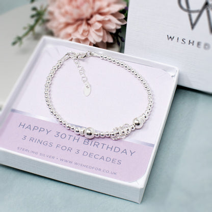 30th Birthday Beaded Rings Bracelet Sterling Silver