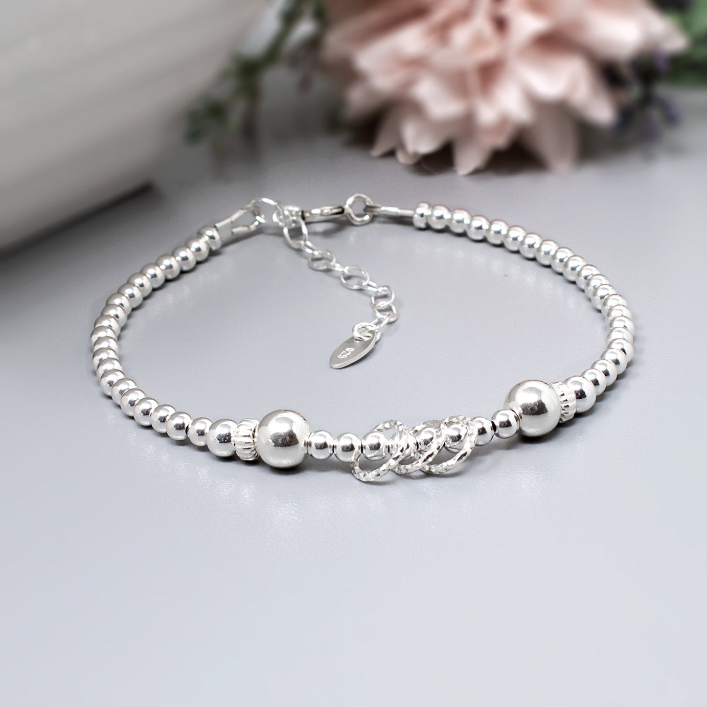 30th Birthday Beaded Rings Bracelet Sterling Silver