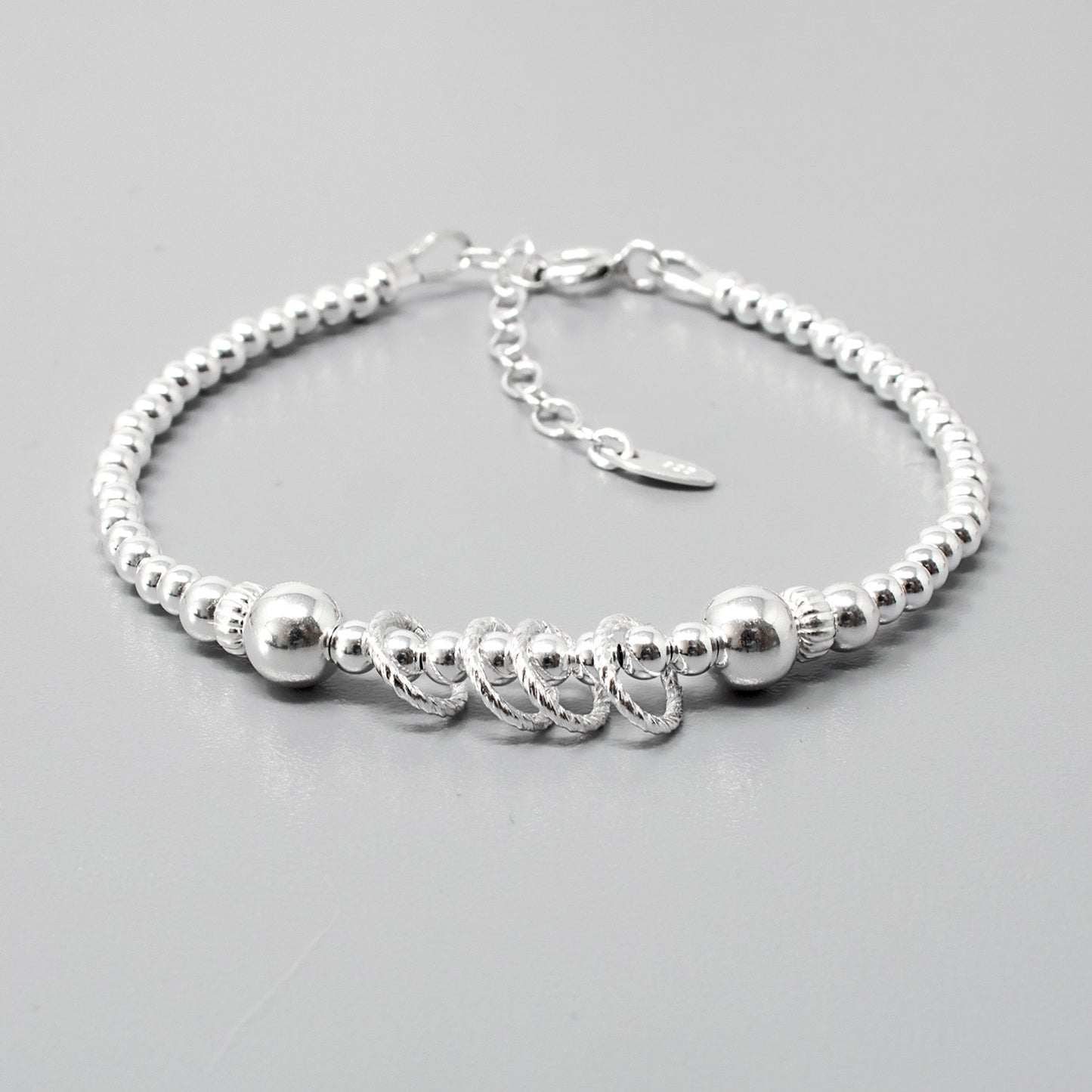 40th Birthday Beaded Rings Bracelet Sterling Silver