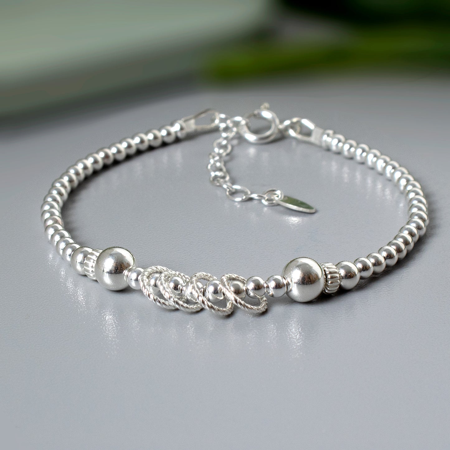 40th Birthday Beaded Rings Bracelet Sterling Silver