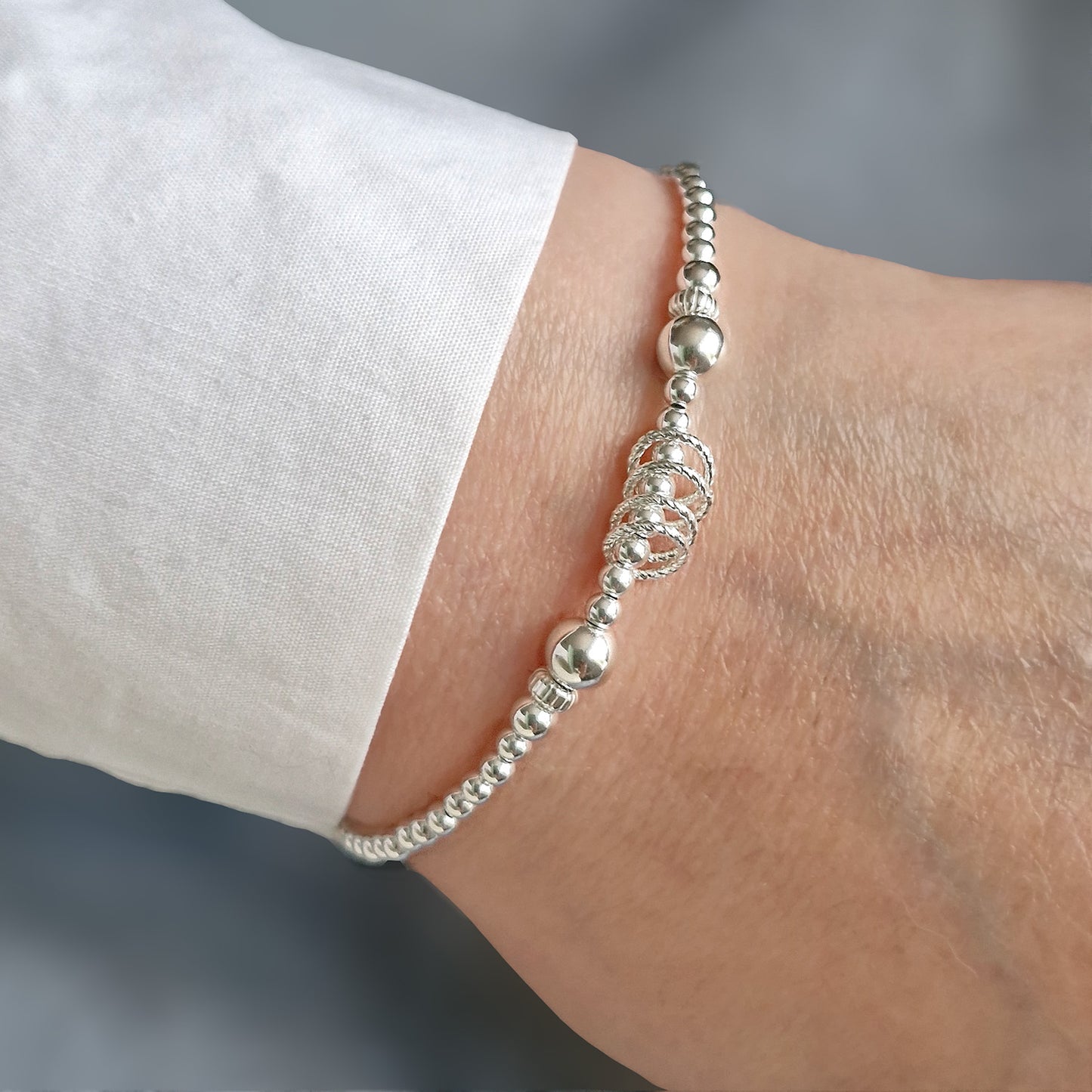 40th Birthday Beaded Rings Bracelet Sterling Silver