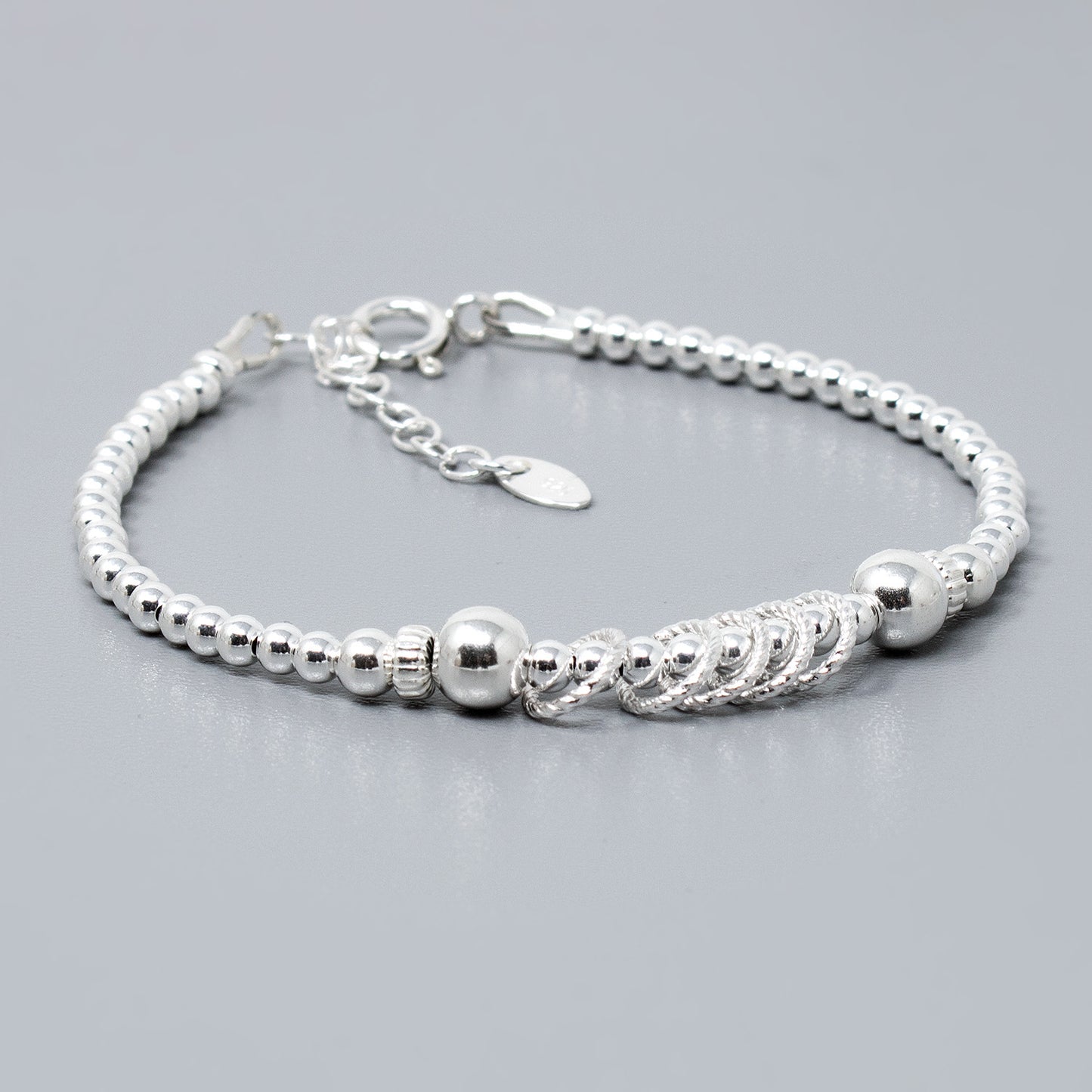 50th Birthday Beaded Rings Bracelet Sterling Silver