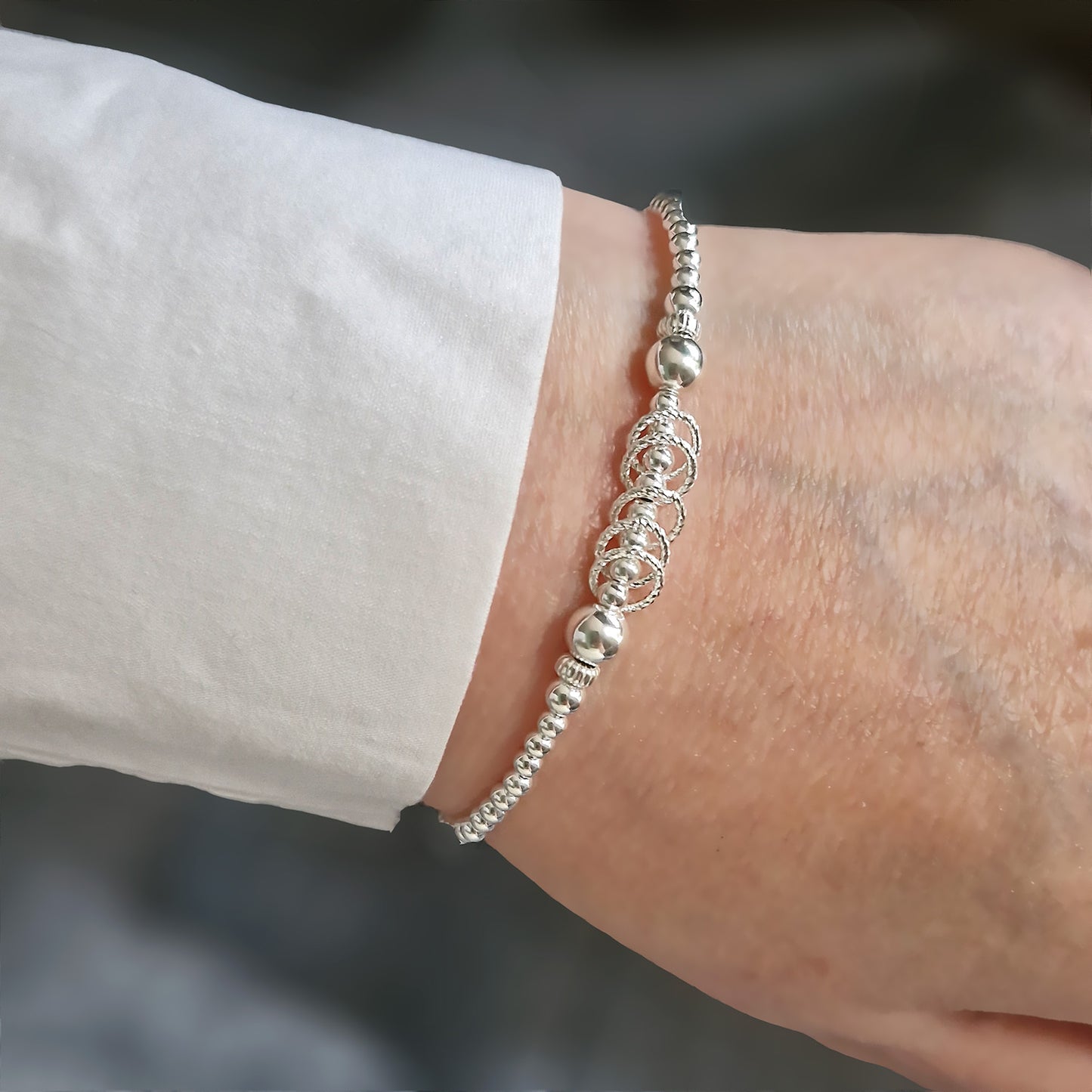 50th Birthday Beaded Rings Bracelet Sterling Silver