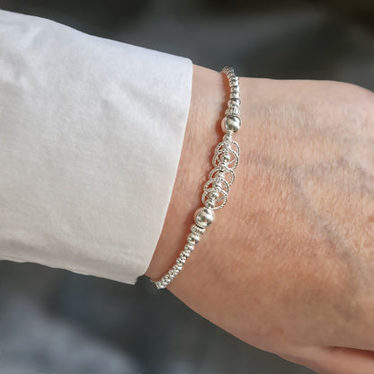 50th Birthday Beaded Rings Bracelet Sterling Silver