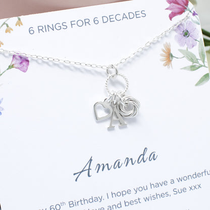 Personalised 60th Birthday Rings Necklace Sterling Silver