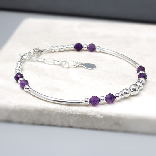February birthstone bracelet with purple Amethyst gemstones