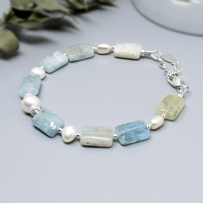 Natural Aquamarine & Sterling Silver Bracelet