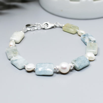 Natural Aquamarine & Sterling Silver Bracelet