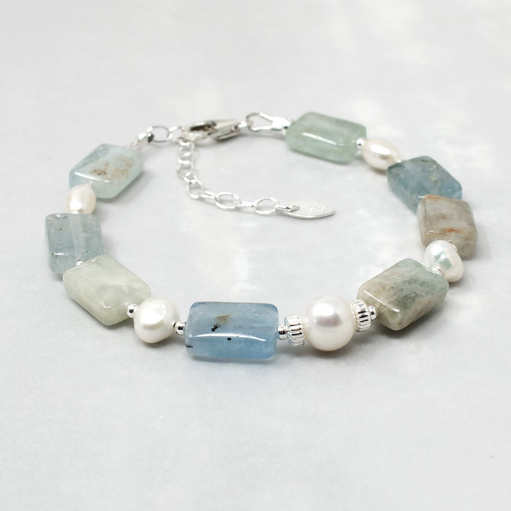 Natural Aquamarine & Sterling Silver Bracelet