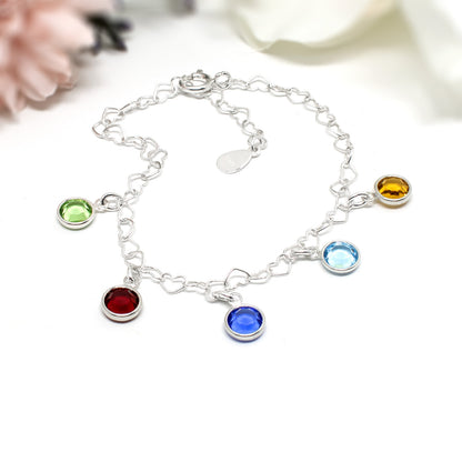 Birthstone Charm Bracelet Sterling Silver