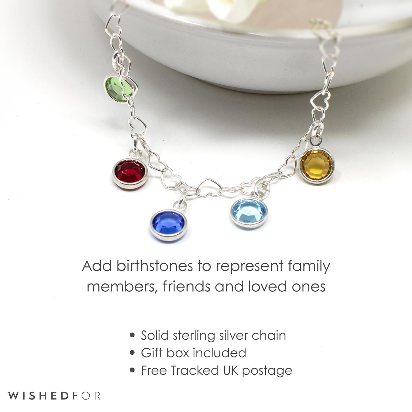 Birthstone Charm Bracelet Sterling Silver