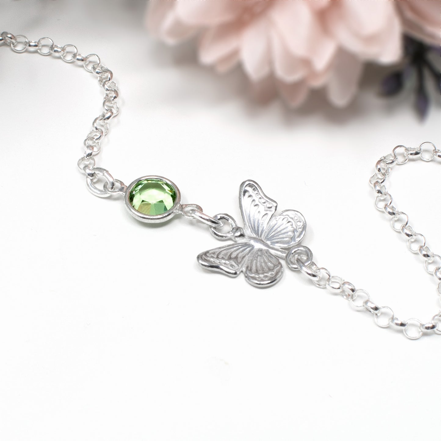 Birthstone Butterfly Bracelet Sterling Silver