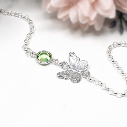Birthstone Butterfly Bracelet Sterling Silver