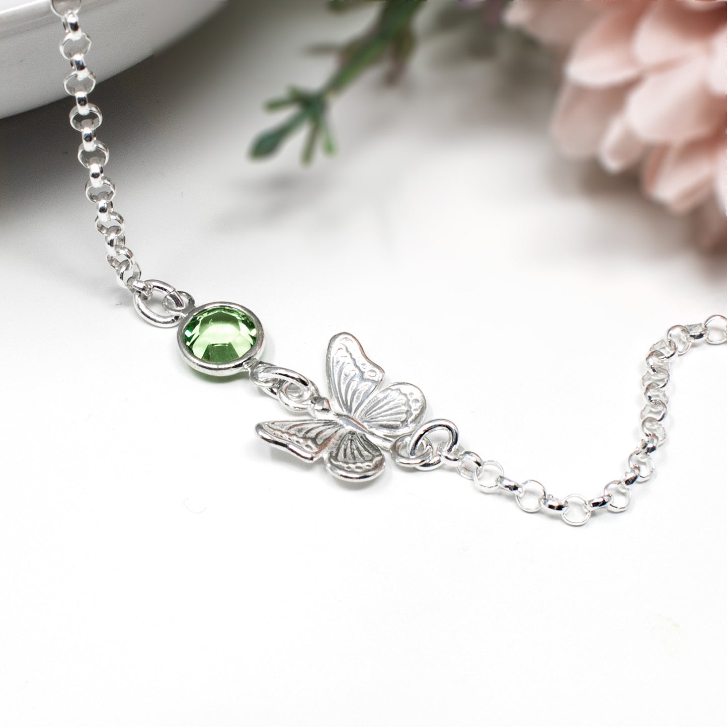 Birthstone Butterfly Bracelet Sterling Silver