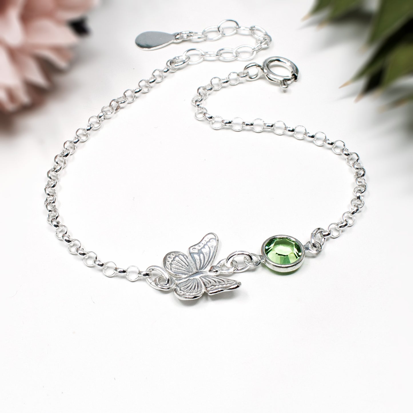 Birthstone Butterfly Bracelet Sterling Silver