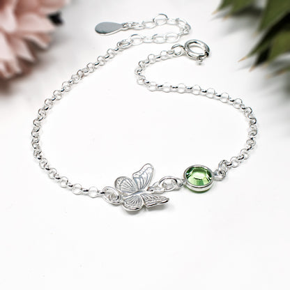 Birthstone Butterfly Bracelet Sterling Silver