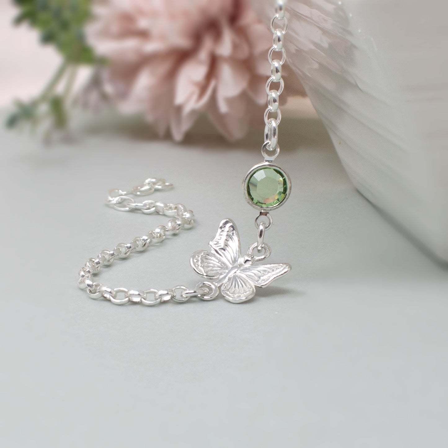 Birthstone Butterfly Bracelet Sterling Silver