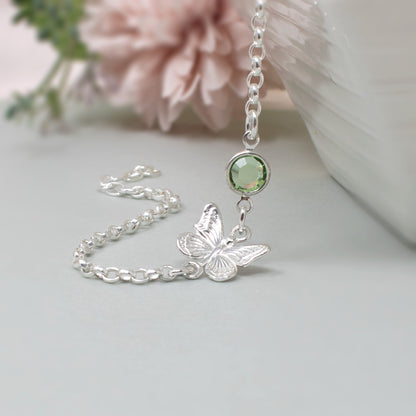 Birthstone Butterfly Bracelet Sterling Silver