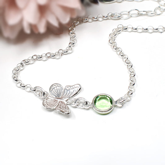 Birthstone Butterfly Bracelet Sterling Silver