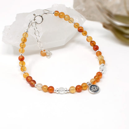 Carnelian & Lotus Flower Sterling Silver Bracelet