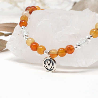 Carnelian & Lotus Flower Sterling Silver Bracelet