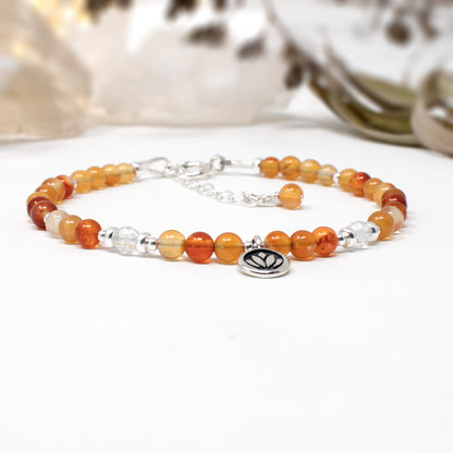 Carnelian & Lotus Flower Sterling Silver Bracelet