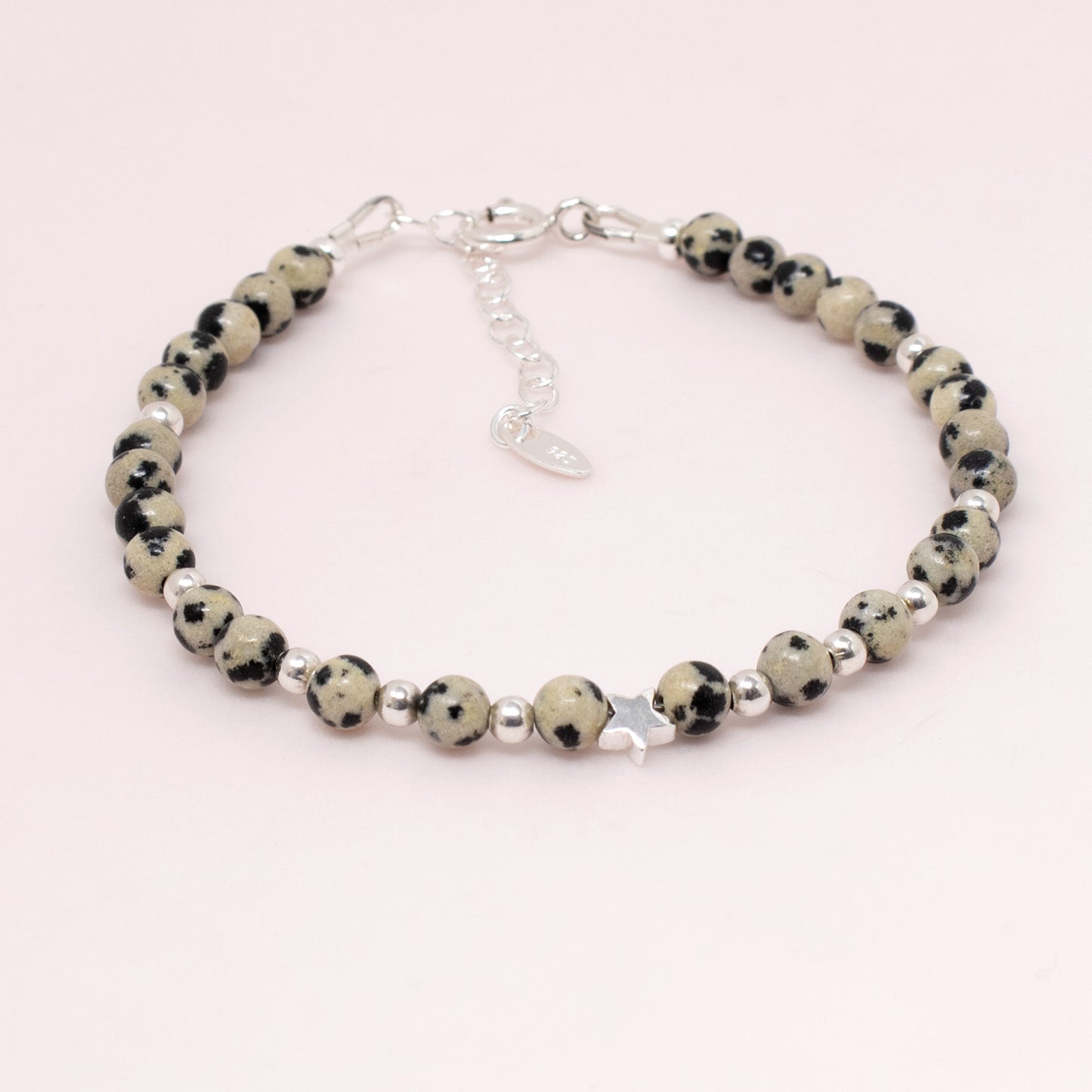 Dalmation Jasper & Sterling Silver Bead Bracelet