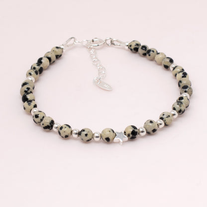 Dalmation Jasper & Sterling Silver Bead Bracelet