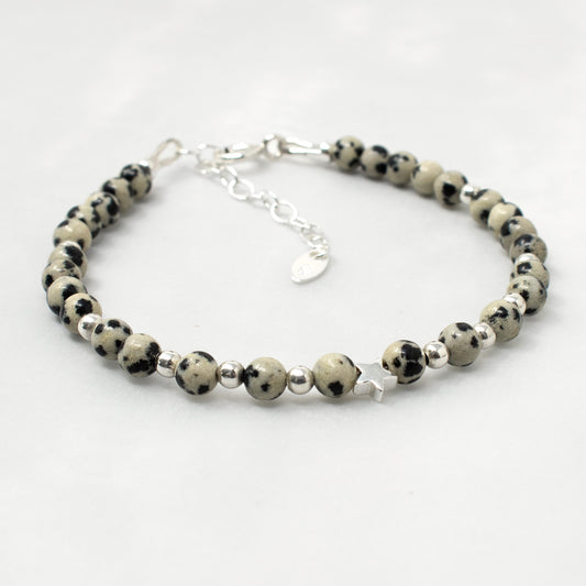 Dalmation Jasper & Sterling Silver Bead Bracelet
