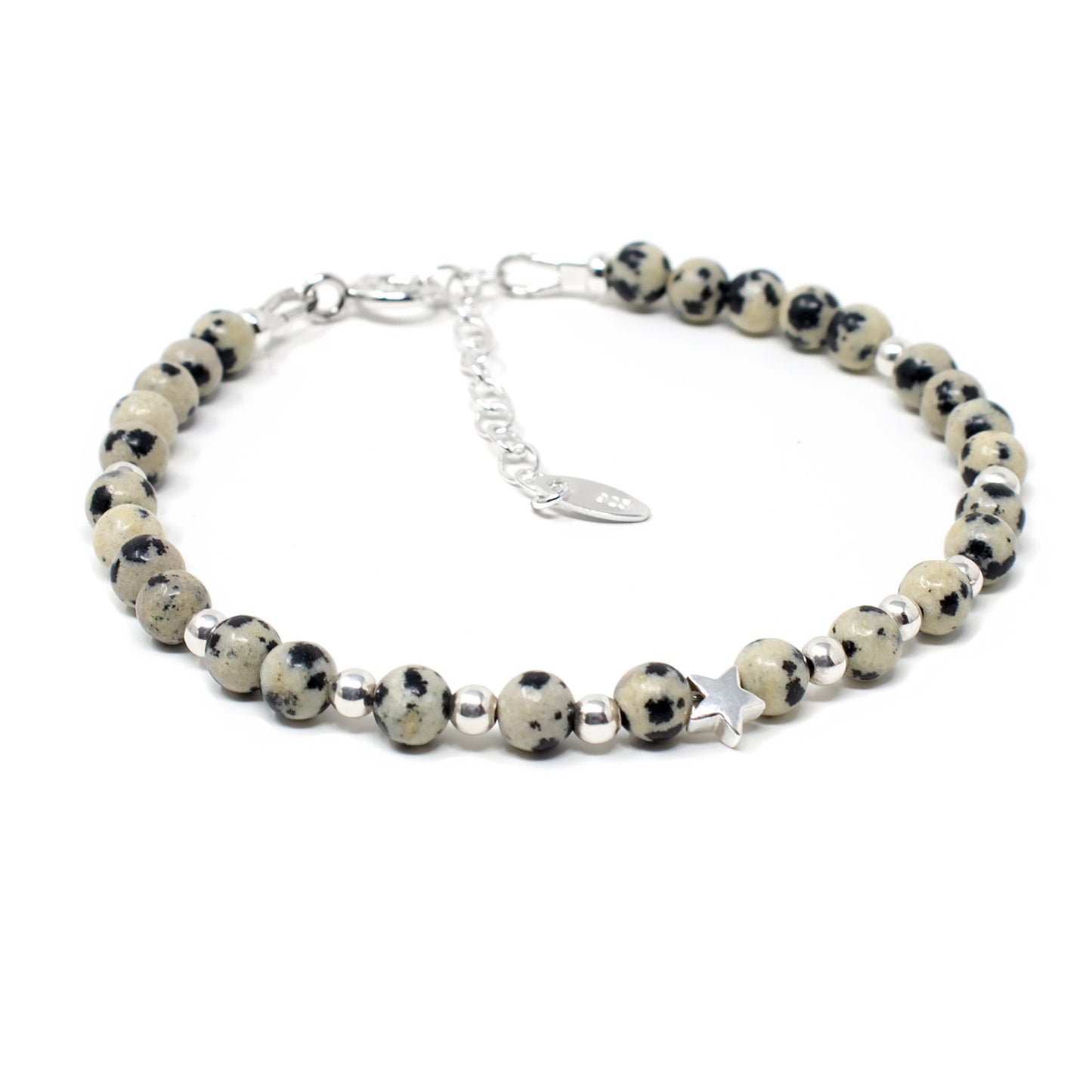 Dalmation Jasper & Sterling Silver Bead Bracelet