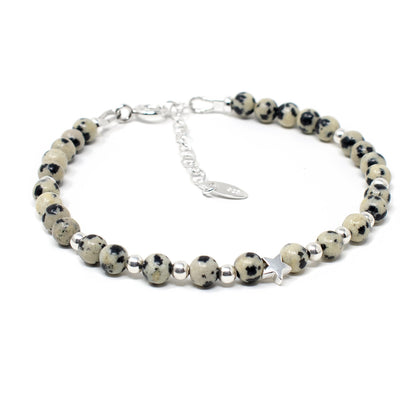 Dalmation Jasper & Sterling Silver Bead Bracelet