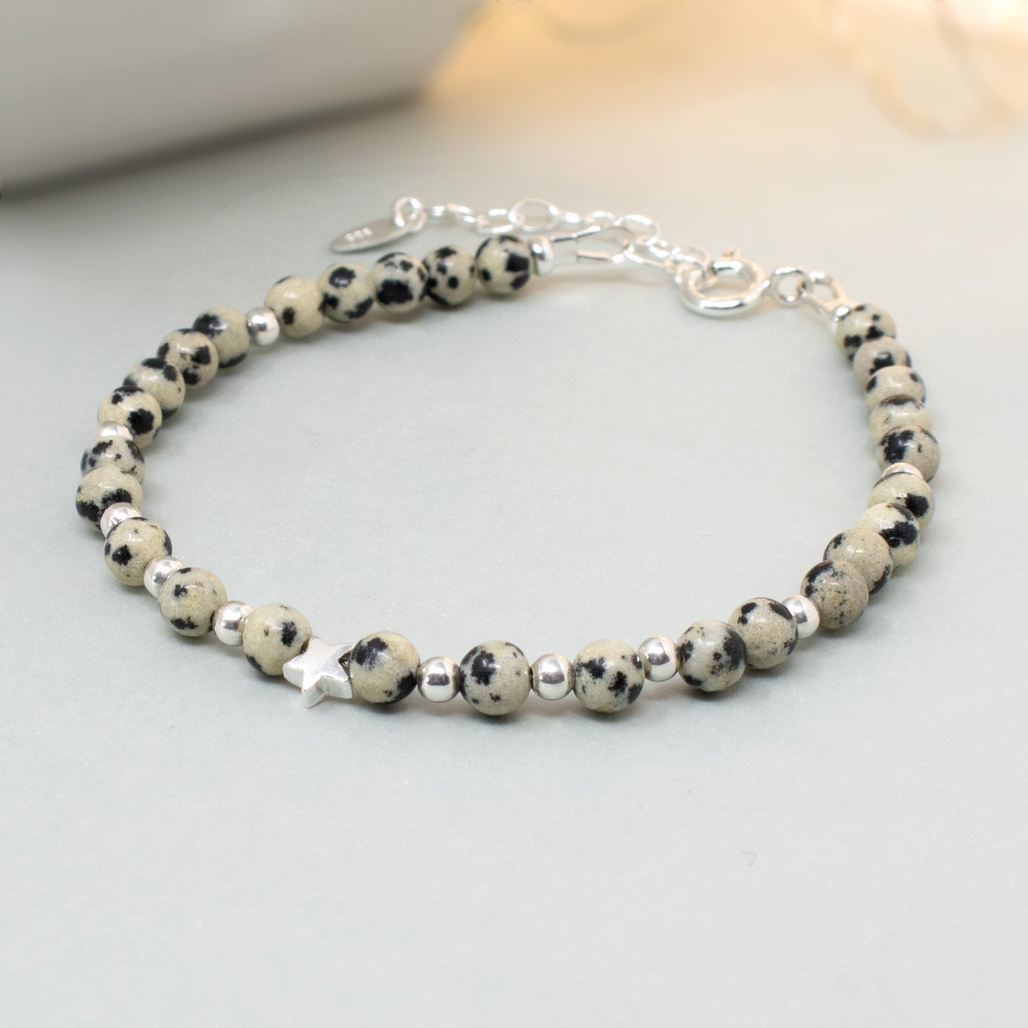 Dalmation Jasper & Sterling Silver Bead Bracelet