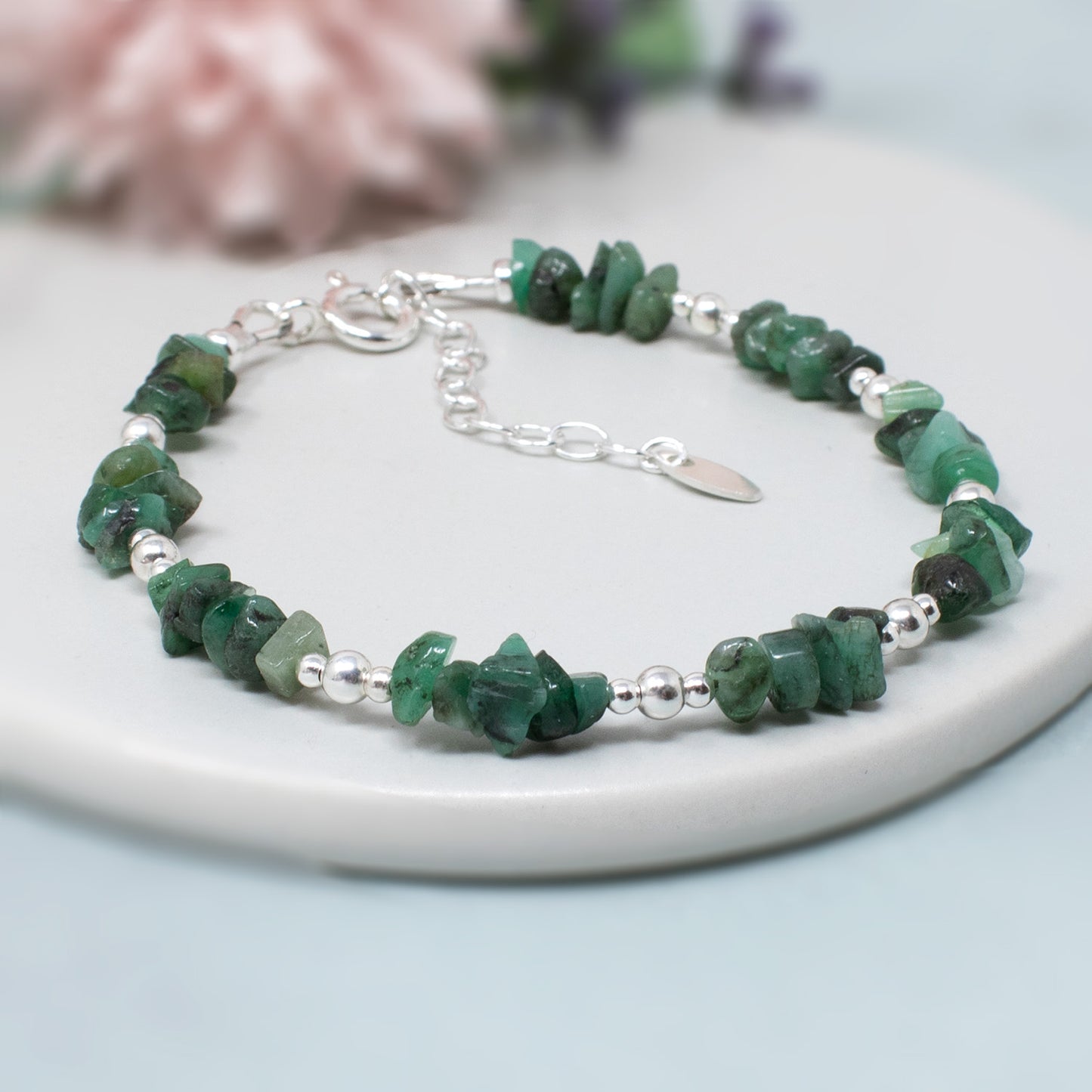 Emerald Gemstone & Sterling Silver Bracelet