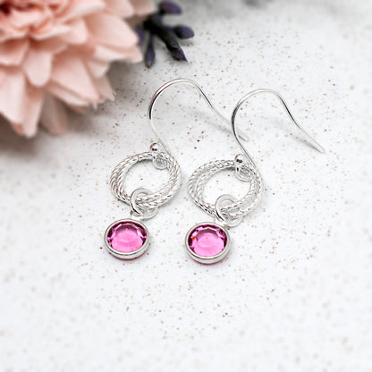Linked Circle Birthstone Earrings Sterling Silver