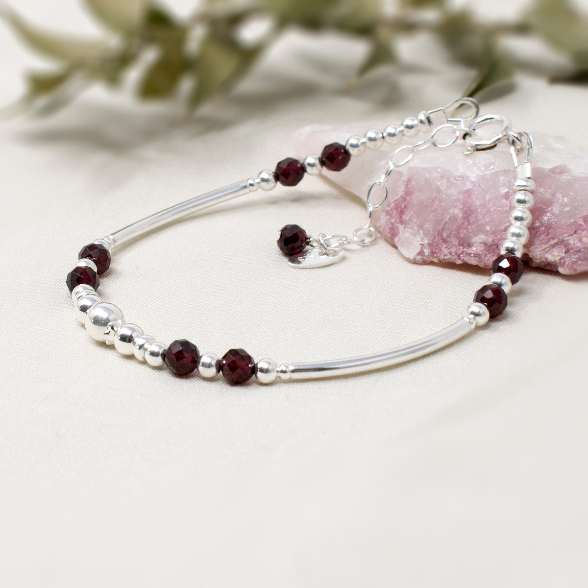 Garnet & Sterling Silver Willow Bracelet