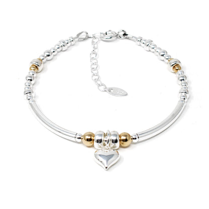 Heart Bracelet Sterling Silver & 14ct Gold Fill