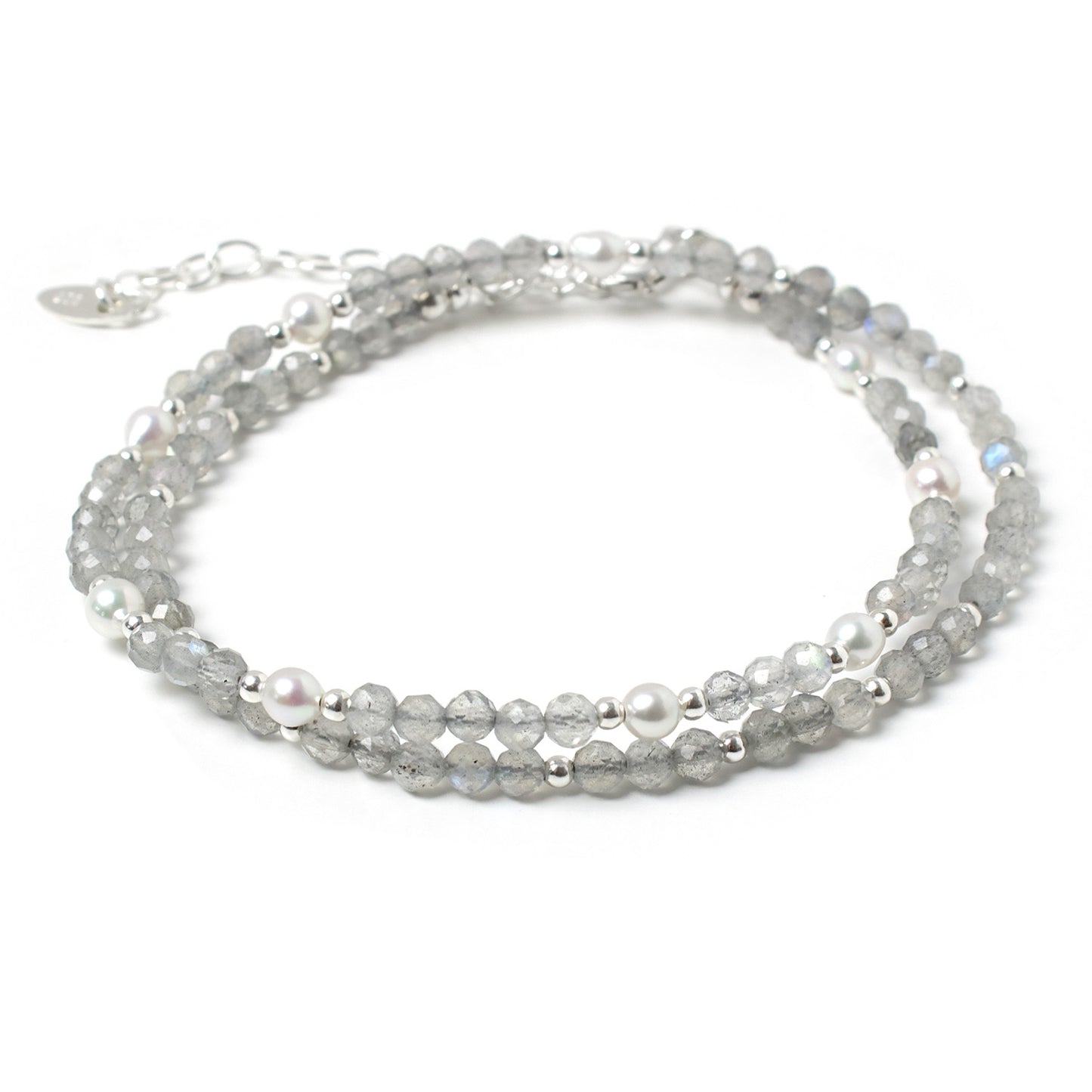 Labradorite & Pearl Double Wrap Bracelet